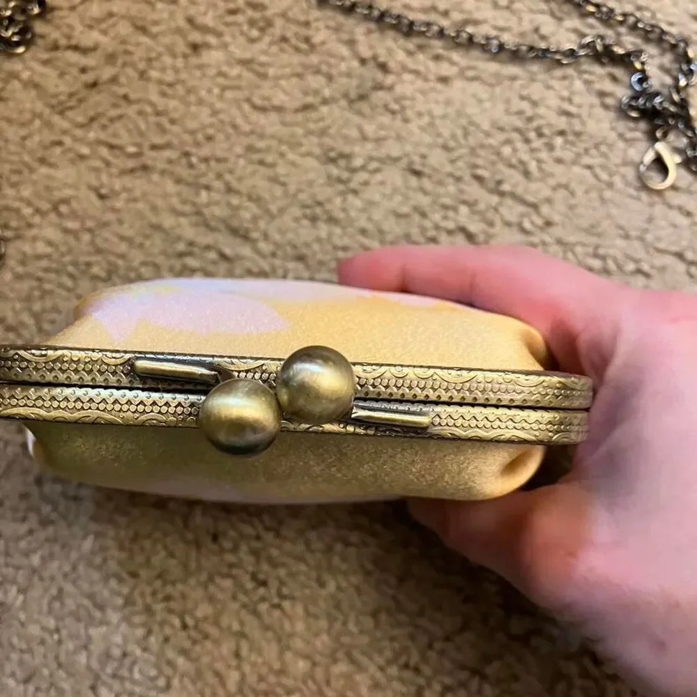 Silk Crossbody Pink and Yellow Floral Coin Purse - Picture 5 of 7